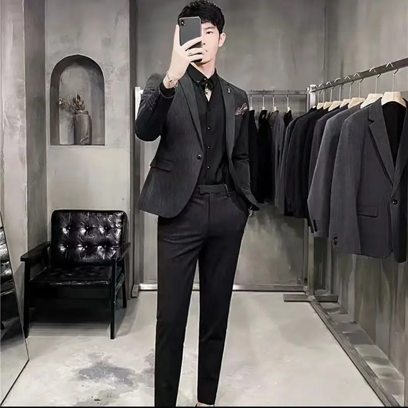 3-A52  Slim Fit Large Size Casual Suit Men's Korean Style Trendy Men's Small Sucket Handsome Groom Wedding