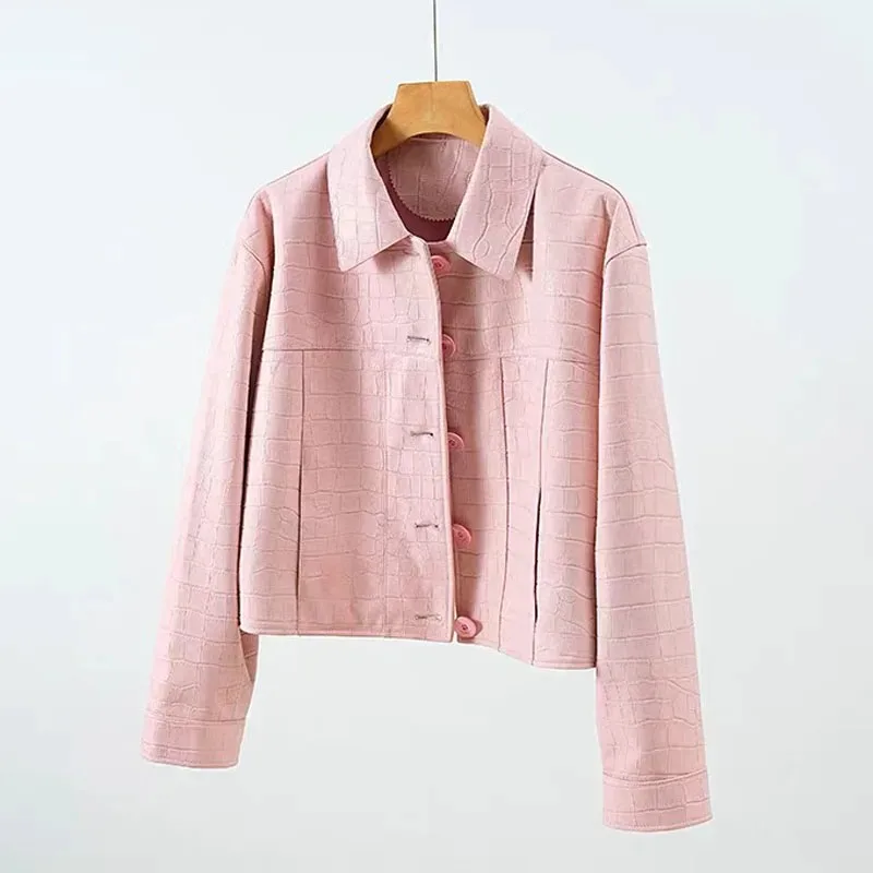 Giacca in pelle con motivo coccodrillo da donna 2025 Cappotto corto in vera pelle importata autunnale Taglio quadrato Ginger Slim Fit Haut Femme