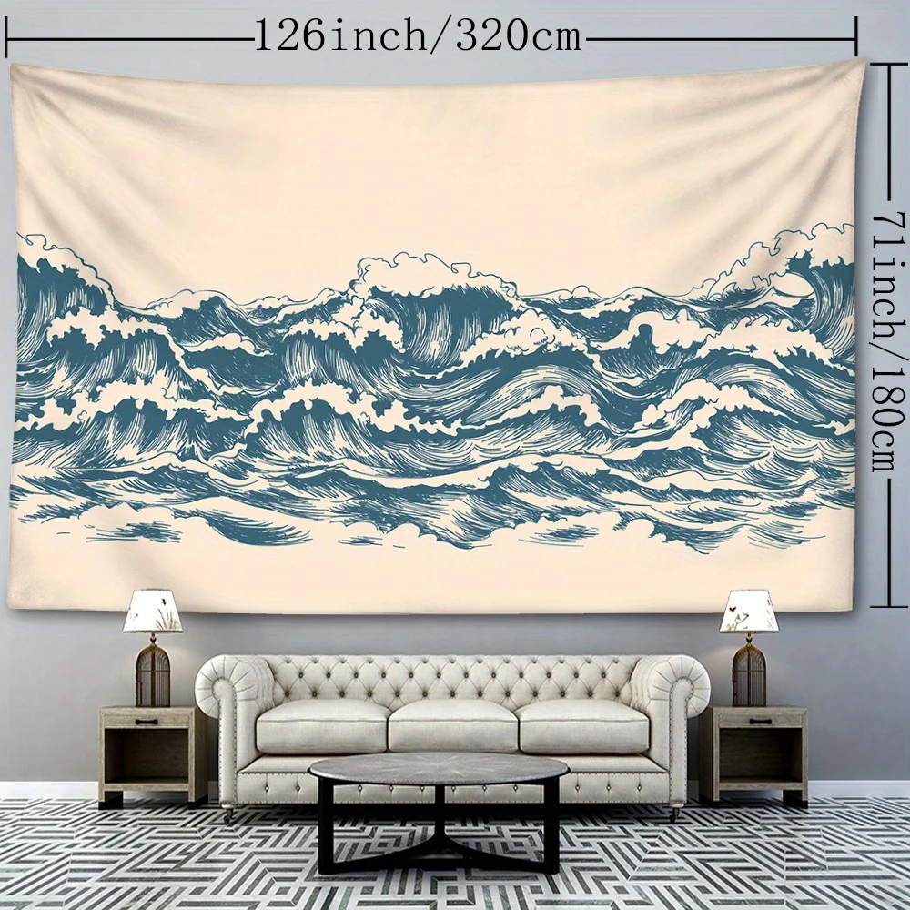 VIKAMA Japanischer Wellen-Wandteppich, vielseitige Heimdekoration, Wandbehang, geeignet für Schlafzimmer und Wohnzimmer, Raumdekoration