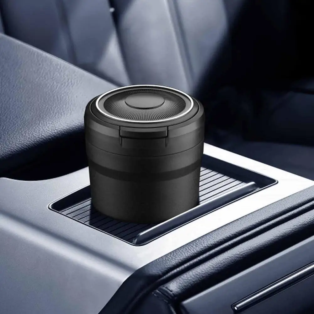 Car Ashtray with Blue LED Light Portable Smokeless Car Ashtray Detachable Cylinder Auto Pop-up Lid Cup Holder Ashtray for Car