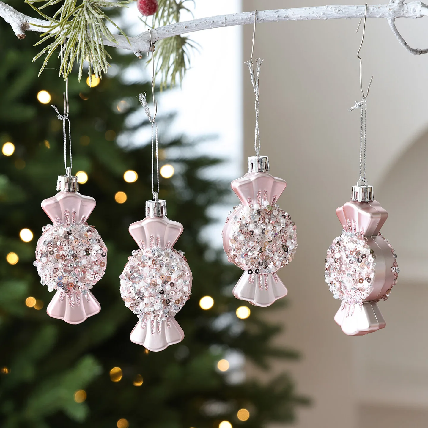 2026 Christmas Ornaments Pendants Christmas Tree Hanging Decorations New Year Gifts Meteor Pink Christmas Ball Set