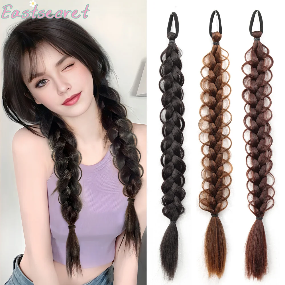 Fish bone braid double ponytail hair Fried Dough Twists long braid side low ponytail semi tied synthetic wig Fried Twists braid