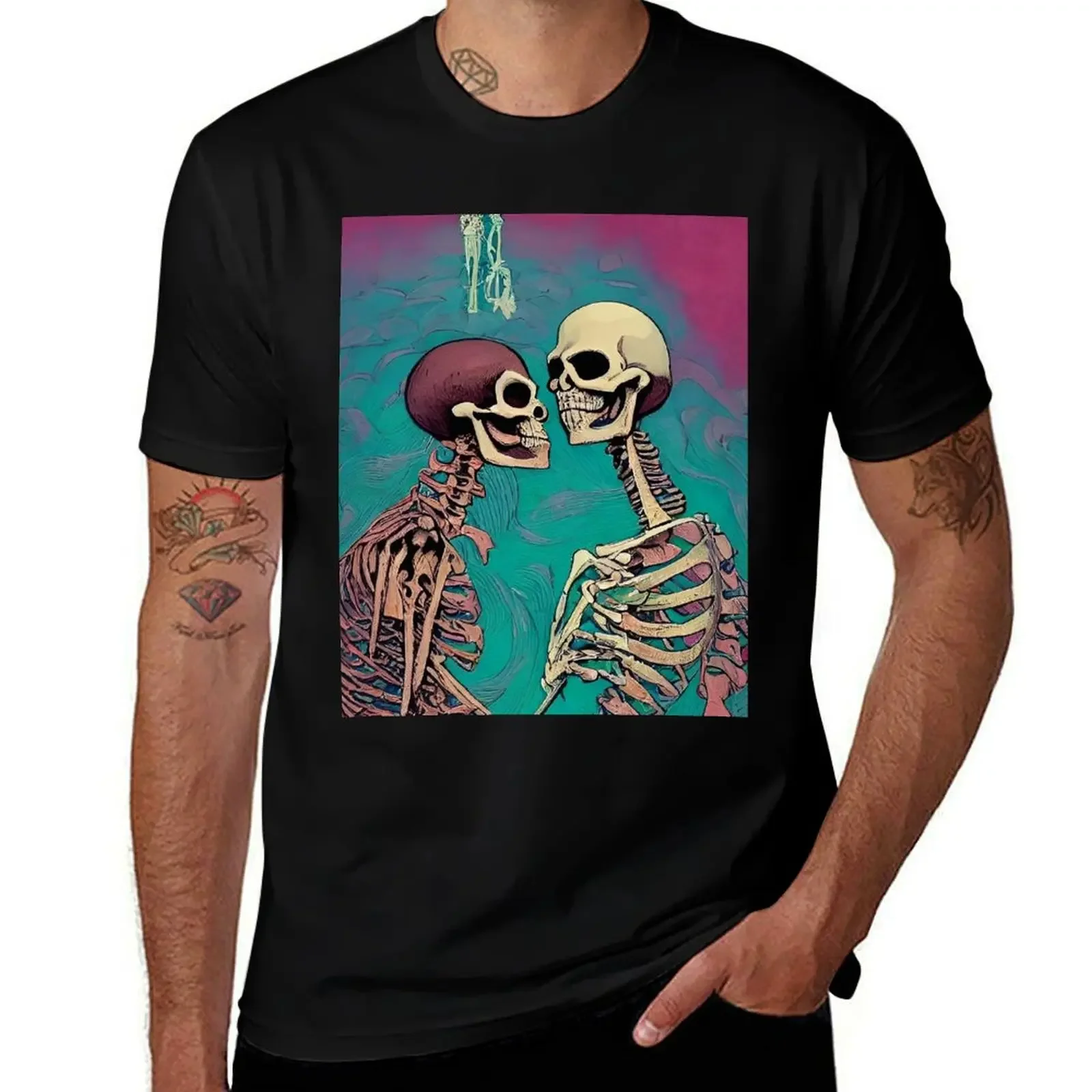 Tender Moment Skeletons in Love T-Shirt blue archive croswit shirt man essential t shirt Men's t-shirt
