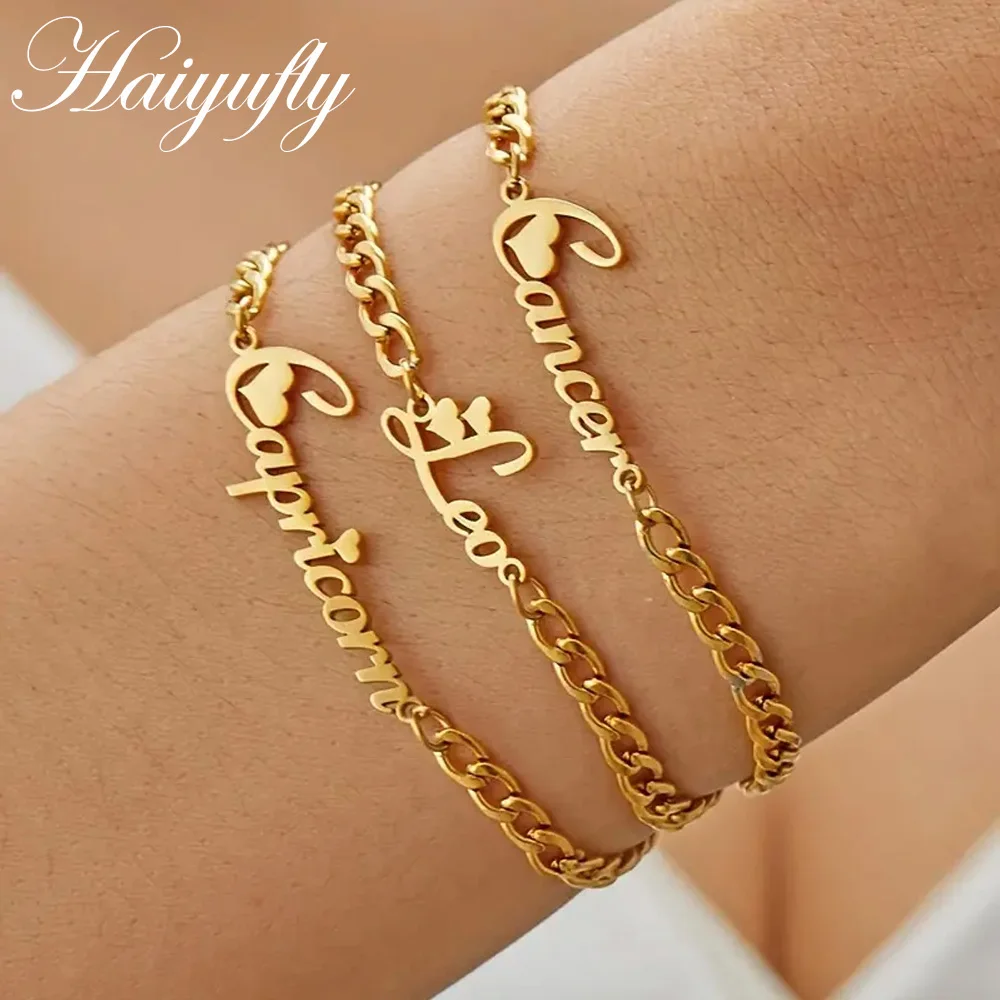 Haiyufly Custom Name Bracelet Men for Women Stainless Steel Nameplate Couple Letter Chain Birthday Jewelry Personalized Gift