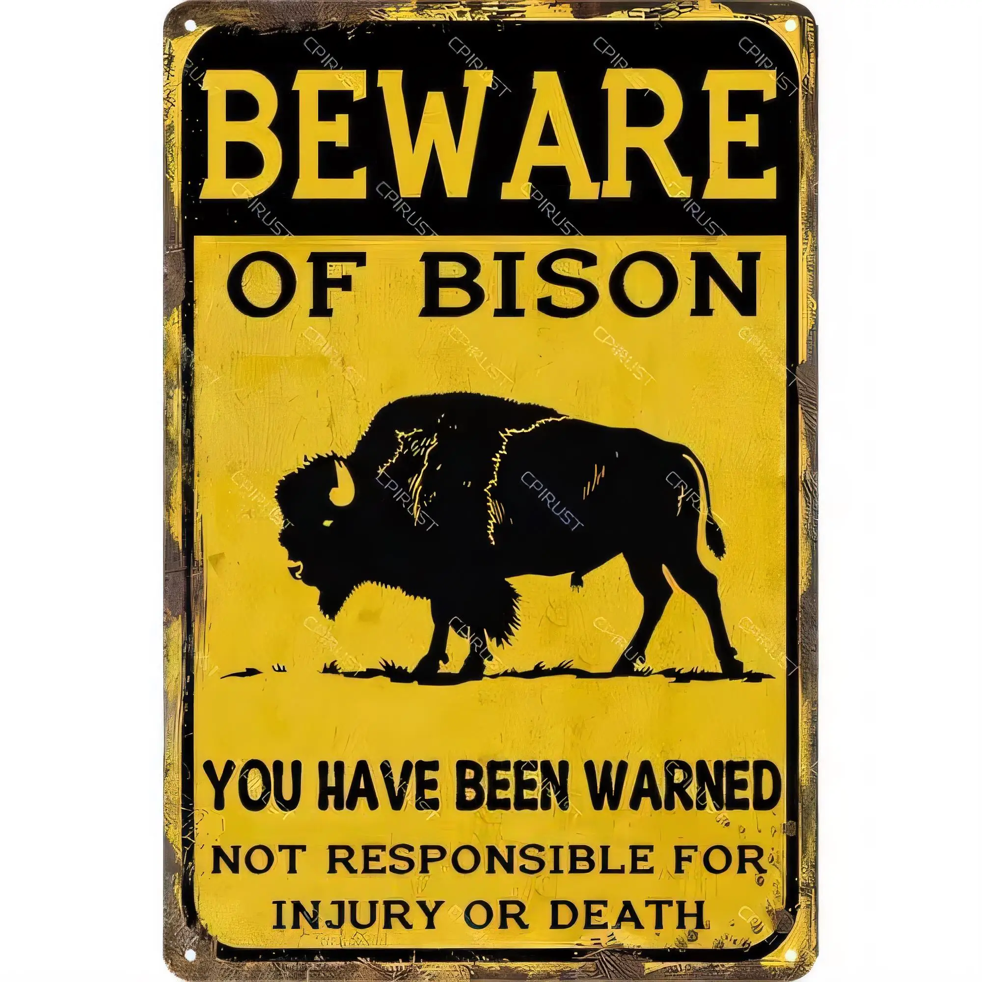 Tin Sign Beware Of Bison Funny Western Farm Ranch Quote Rustic Metal Sign Wall Decor   Vintage Style Warning Plaque for Bar Gara