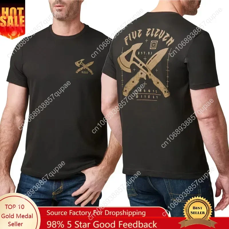 

2025 High Quality USA 5.11 Tactical Men T-Shirt Cotton Printed Round Neck Fitness Training Round-neck Short Sleeved Shirt