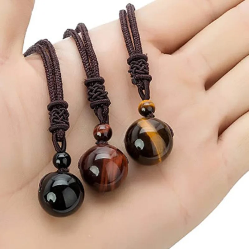 Natural Tiger Eye Stone Necklaces for Men High Quality Round Beads Pendants Necklaces Men Fashion Rope Chain Lucky Jewelry