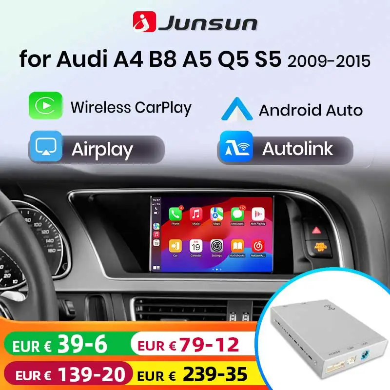Junsun adaptateur d'interface automatique sans fil CarPlay Android pour Audi A4 B8 A5 Q5 S5 2009-2015 avec AirPlay miroir lien Navi Bluetooth