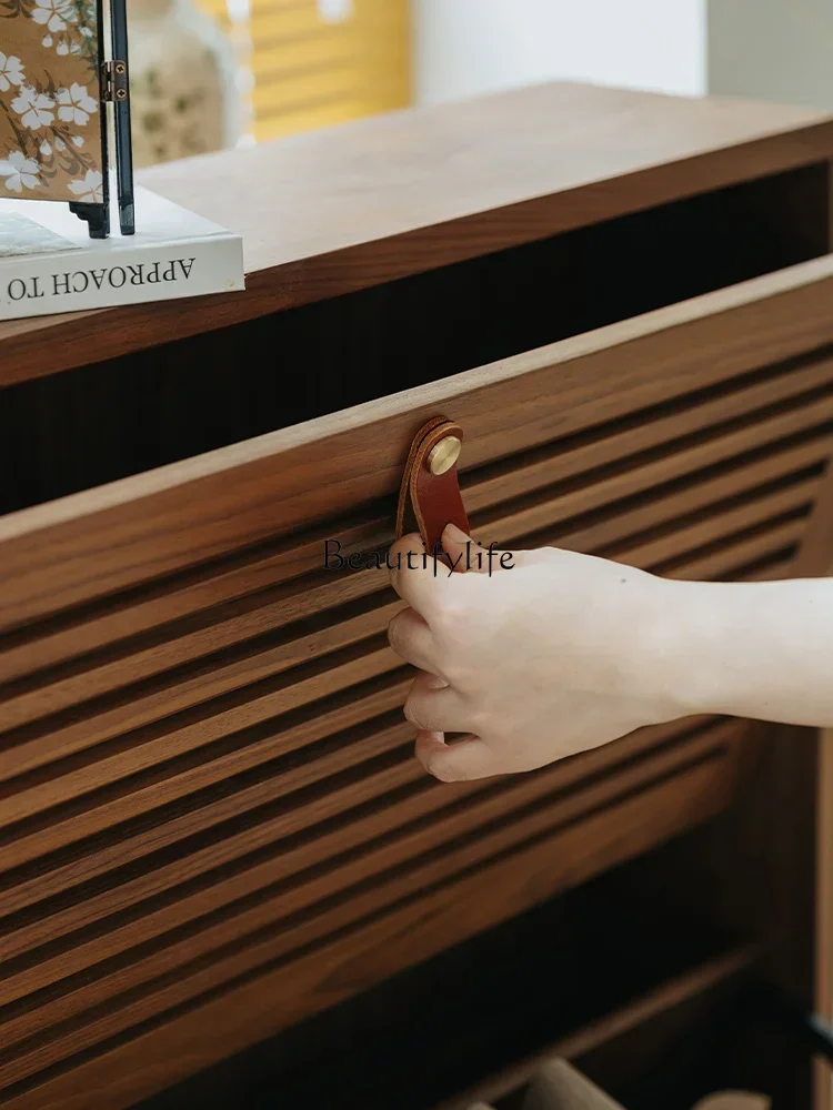 FG26Solid wood shoe cabinet, black walnut at the door of the home, ultra-thin tipping bucket, large-capacity shoe rack.