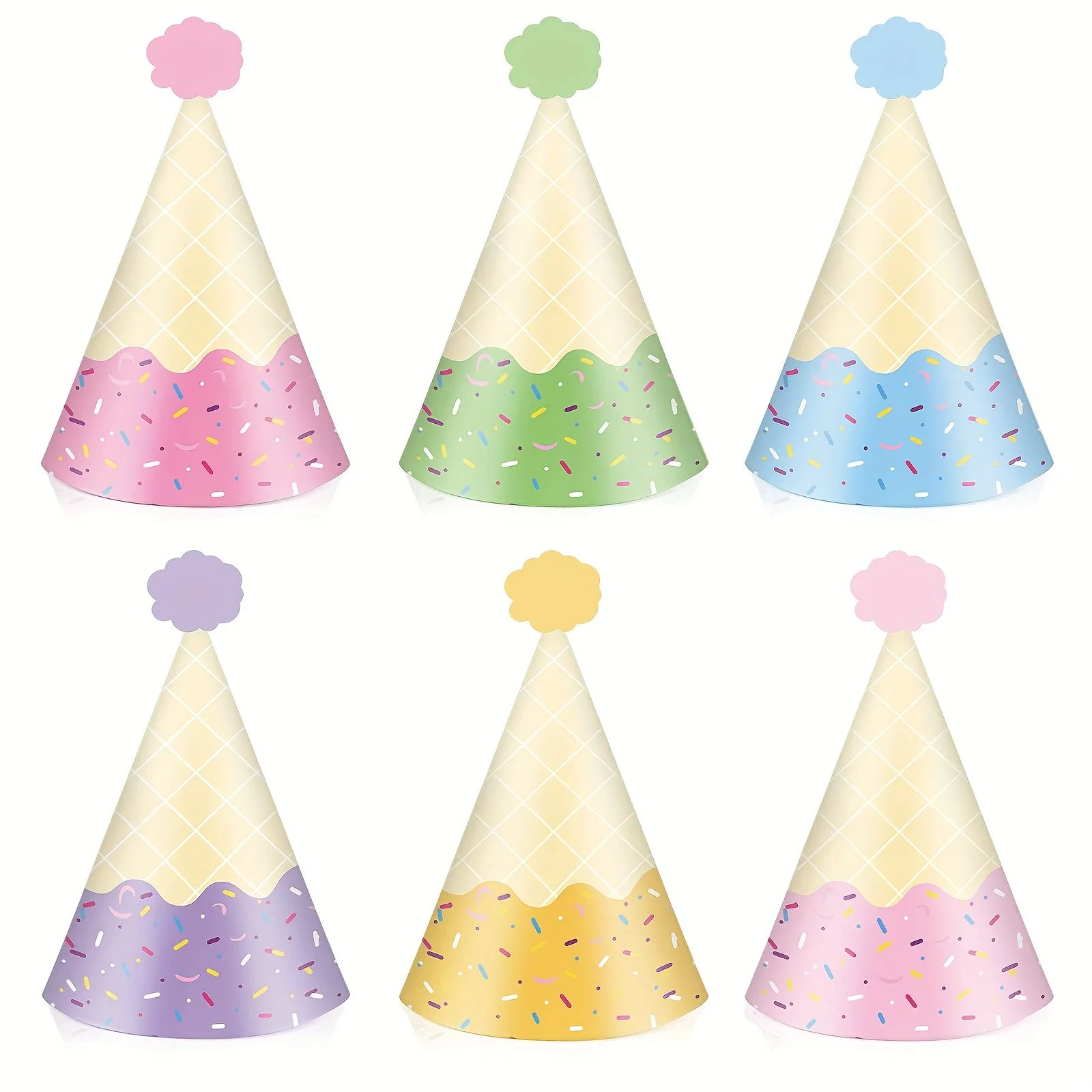 Ice Cream Cone Party Hats - Colorful Paper Hats for Birthday, Bridal Shower Party Supplies, Party Events Decorations And Favors