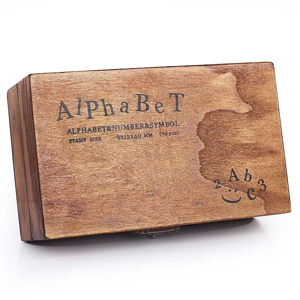 

70PCS Vintage Wooden Rubber Stamps DIY Number Alphabet Letter Set with Box for Making Planner Crafts Card Scrapbook Decoration