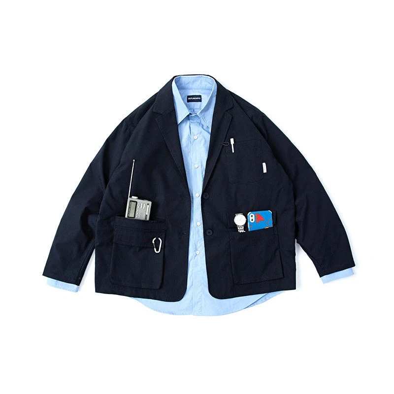 Japanese Cityboy Outdoor Style Multi Pocket Casual Suit Coat for Men's Commuting Blazers Versatile Jacket