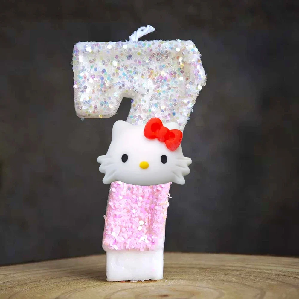 Niedliche Hello Kitty Glitzernde Farbverlauf-Zahlenkerze Kuchendekoration Süßes Thema Kindergeburtstags-Party-Zubehör Mädchen-Baby-Shower-Dekorationen – Detail 31