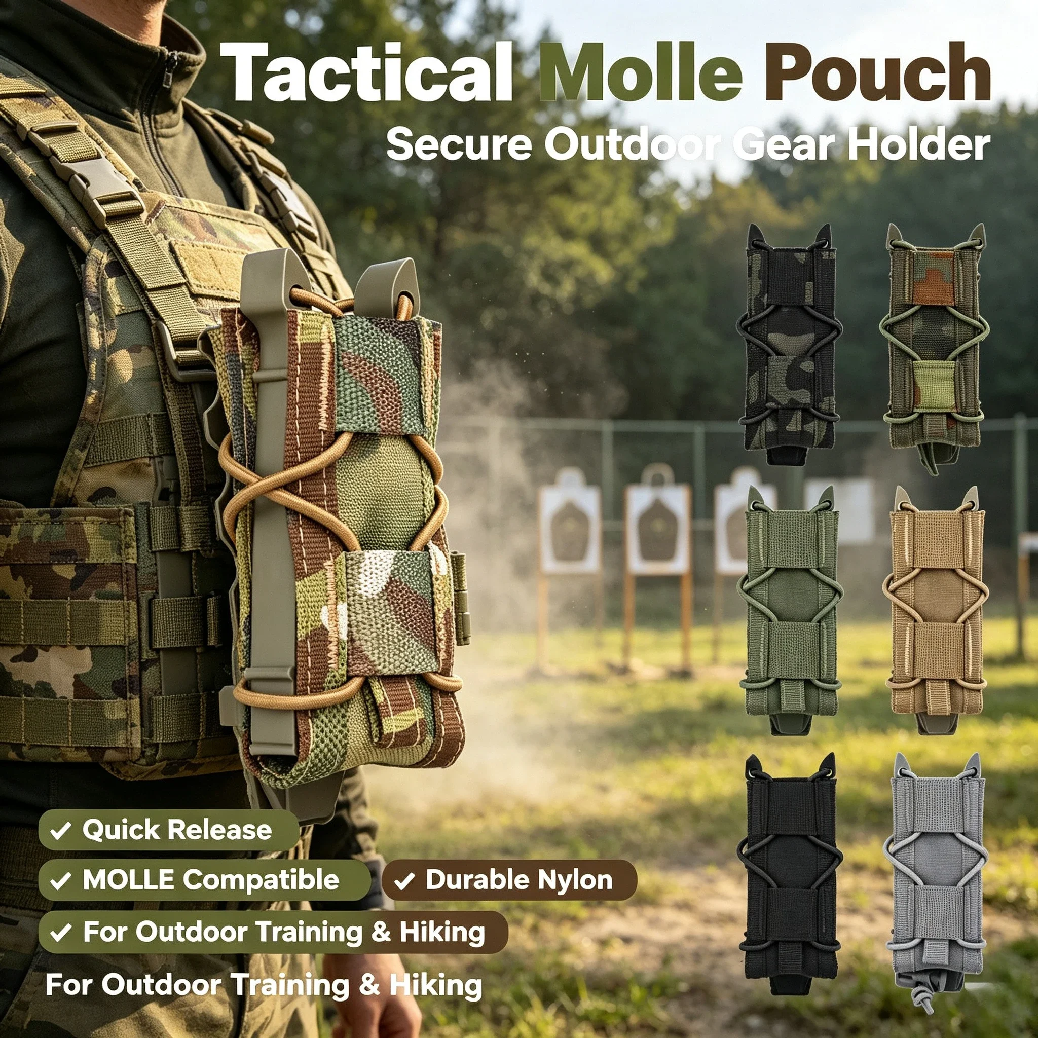 Tactical Magazine Pouch 9mm Pistol Single Mag Bag Molle Flashlight Pouch Torch Holder Hunting Knife Holster Shooting Airsoft