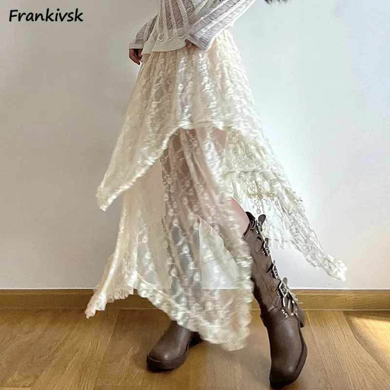 Bohemian Lace Skirts Women Clothes Spring Hipster Breathable All-match Chic Streetwear Y2k Fashion European Style Baggy Ladies