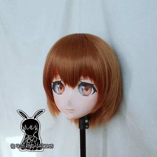 (Rabbit 91) Resin Cross dress Pretty Girl Head BID Doll Mask Japanese Anime Kigurumi Mask Cosplay with Wig