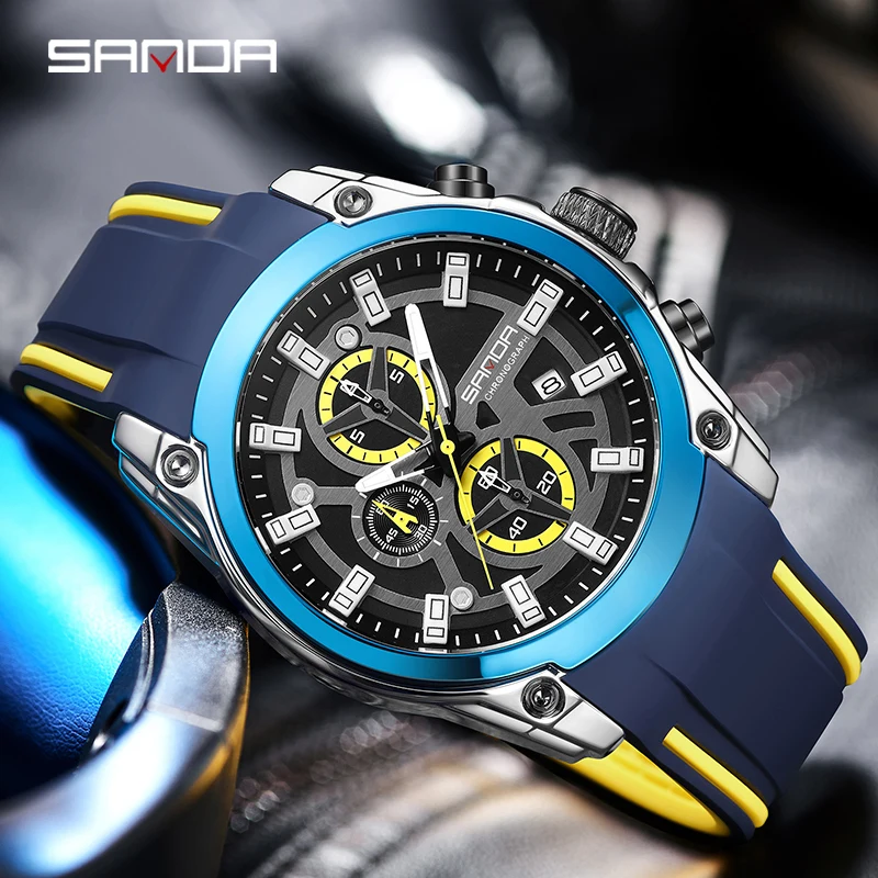 SANDA Top Brand Luxury Men\'s Watches Sport Military Wristwatches Chronograph Luminous Date Quartz Moda Watch Silicone Male Clock