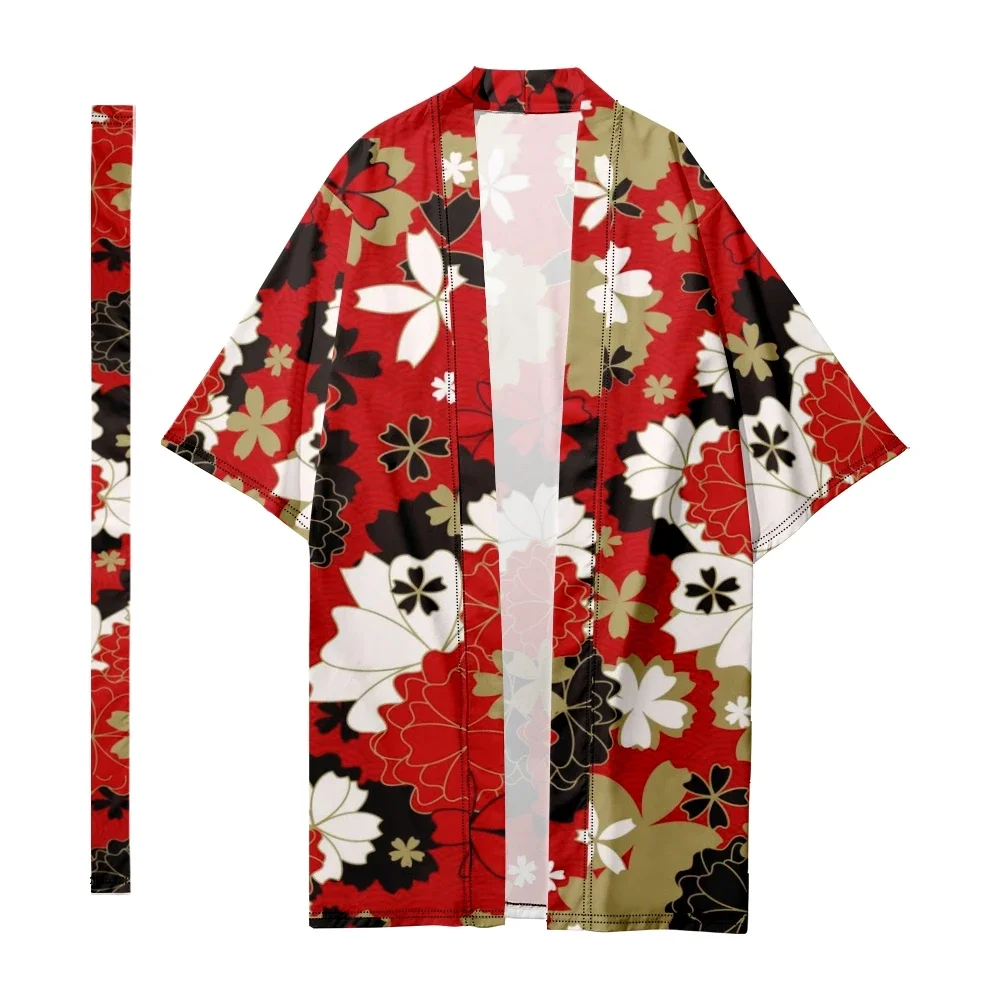 

Men's Japanese Long Kimono Cardigan Samurai Costume Stylish Kimono Traditional Sakura Pattern Kimono Shirt Yukata Jacket