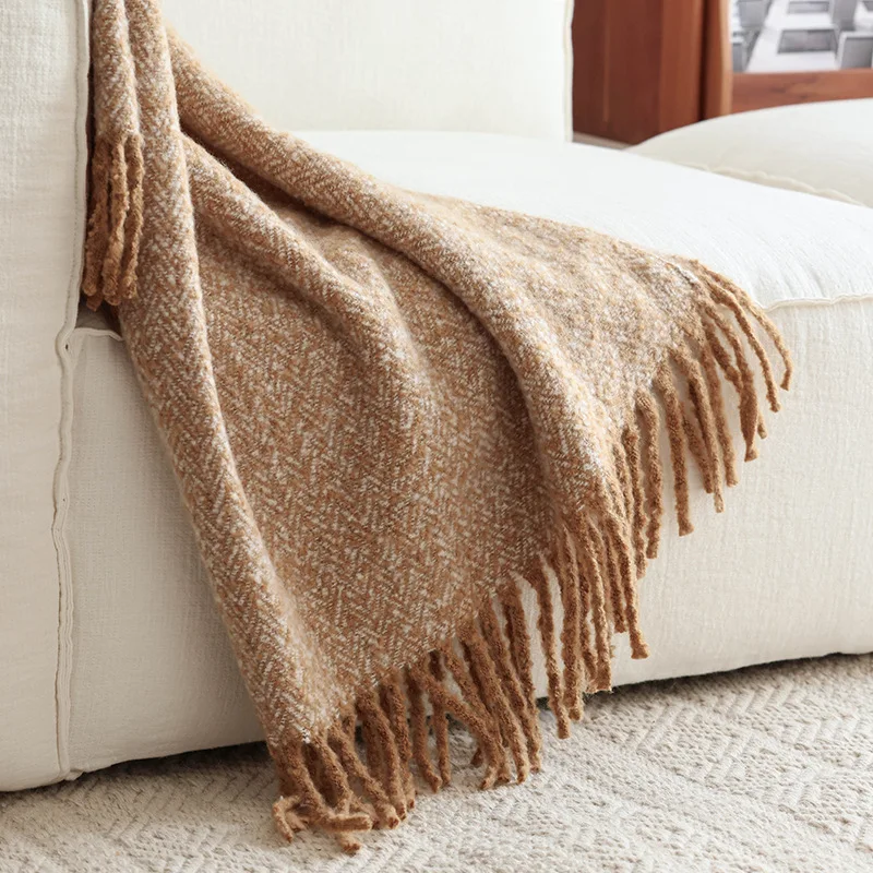 Blue Khaki Blanket Geometric Bedspread Modern Tassel Decorative For Sofa Throw Warm Living Room Bedding Home Decorate