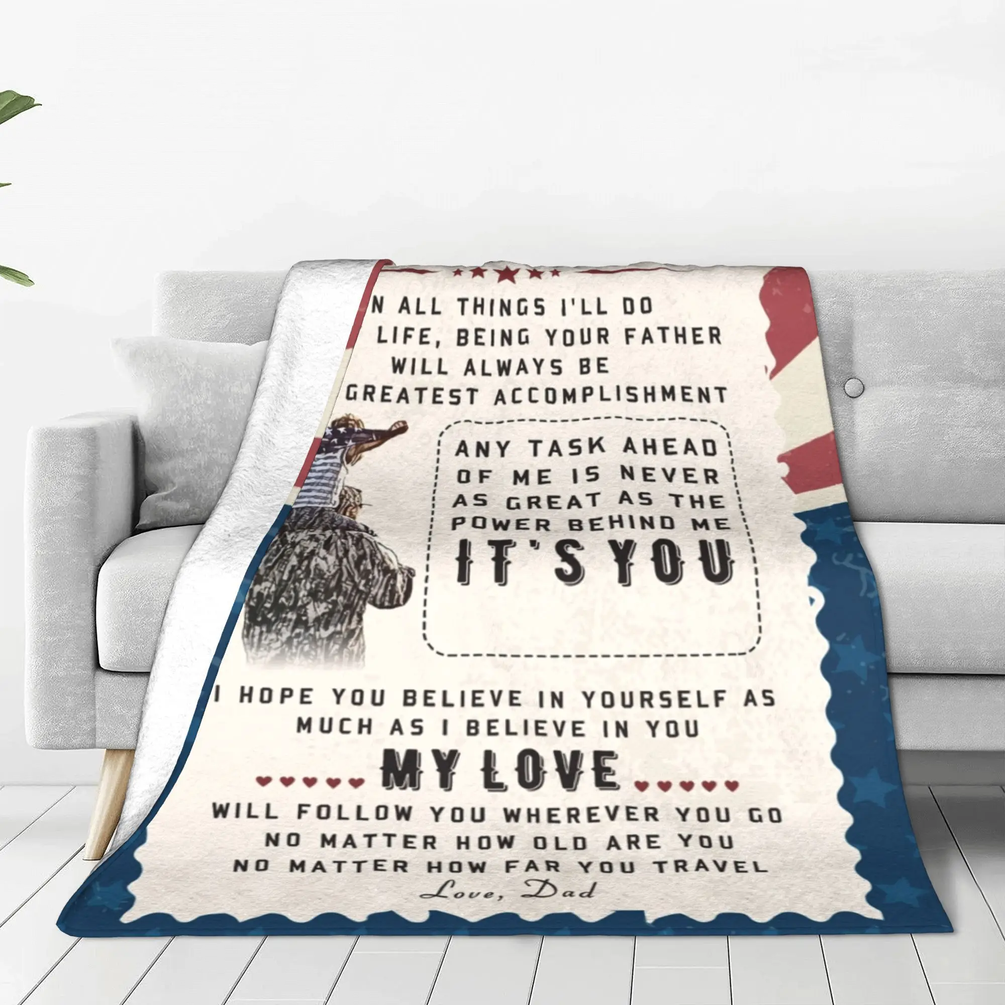 To My Son from an Army Dad Personalized Son Blankets Express Love Flannel Funny Breathable Throw Blankets for Home Winter