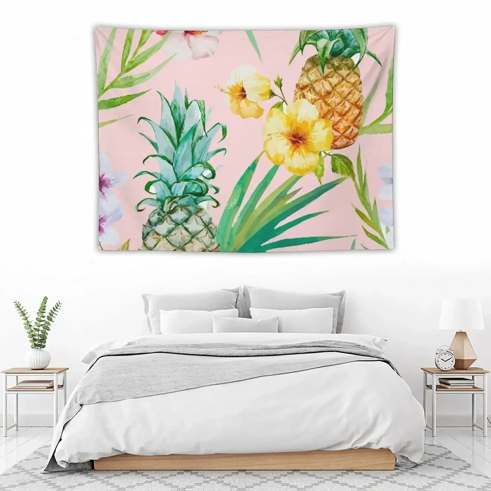 

Hawaii | Vintage Tropical Botanical Jungle | Floral Watercolor Blush Pastel Pineapple Palm Painting Tapestry