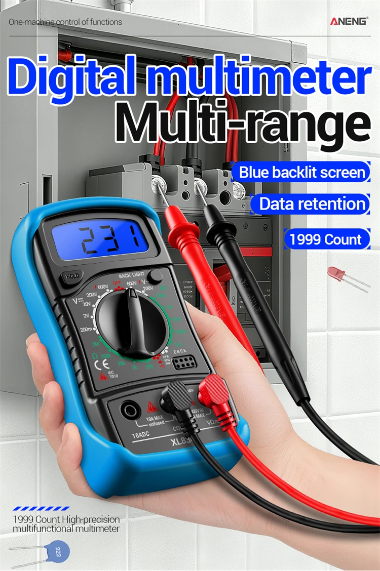 Intelligentes Multimeter Mini AC/DC Spannungs- und Strommessgerät 1999 Messungen Widerstand Diode HFE Buzzer Multimetro Detektor Werkzeug ANENG XL830L – Detail 1