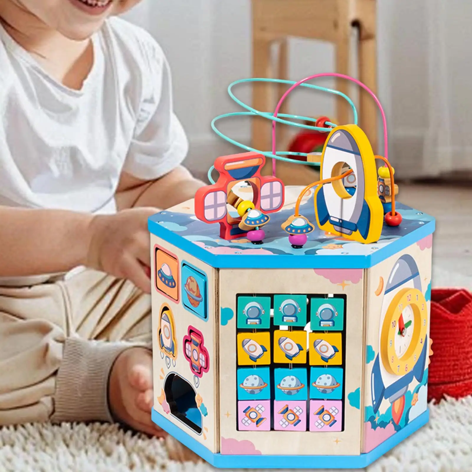 

Wooden Activity Cube Multifunctional 7 in 1 Busy Cube for Age 1-3 Kids Gifts
