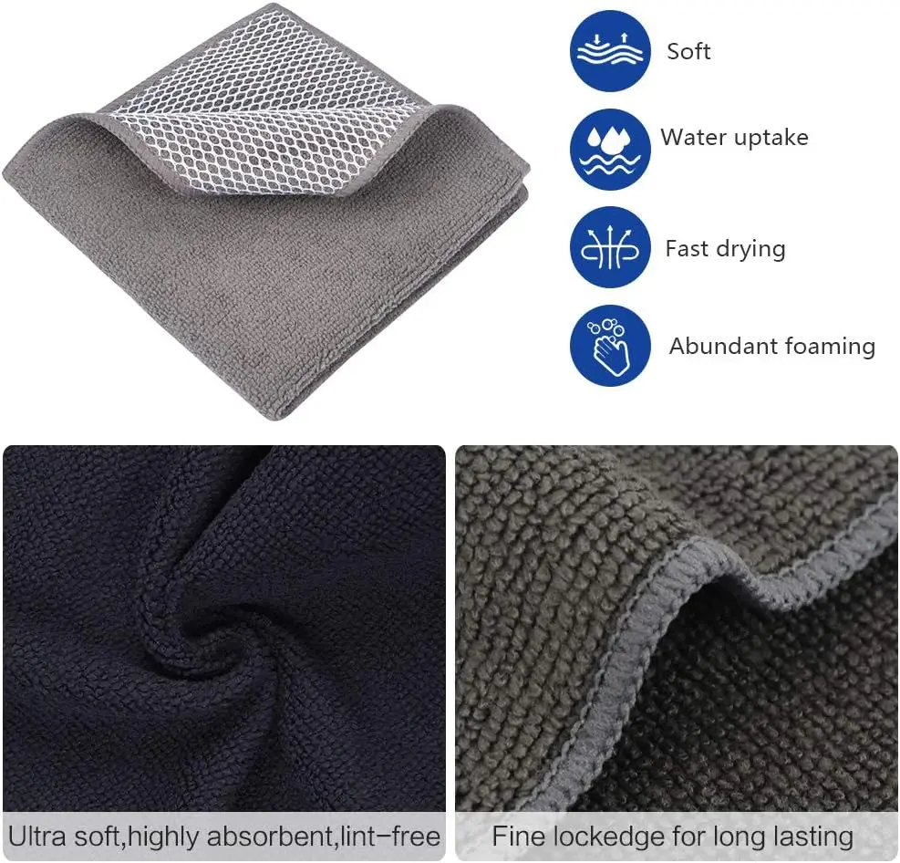 Sinland 300gsm Super Absorbent Household Microfiber Dish Towel Kitchen Rags Dishcloth Cleaning Cloths Hot Sale 30cmx30cm 10 Pack