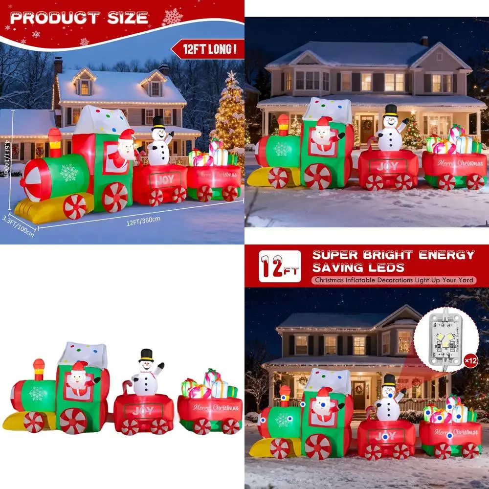 

12-Foot Christmas Train Inflatable with Santa, Snowman & Gifts, LED-lit Outdoor Yard Decor