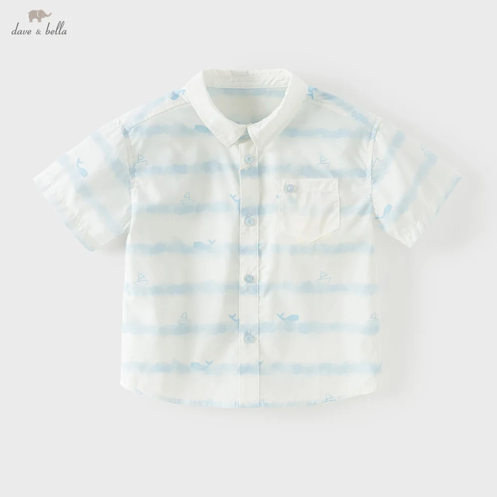 Dave Bella Boys Shirts Summer Children Blouse Short Sleeve Kids Clothing Elegant Blue Stripe Print Casual Outdoor Tops DB2261121