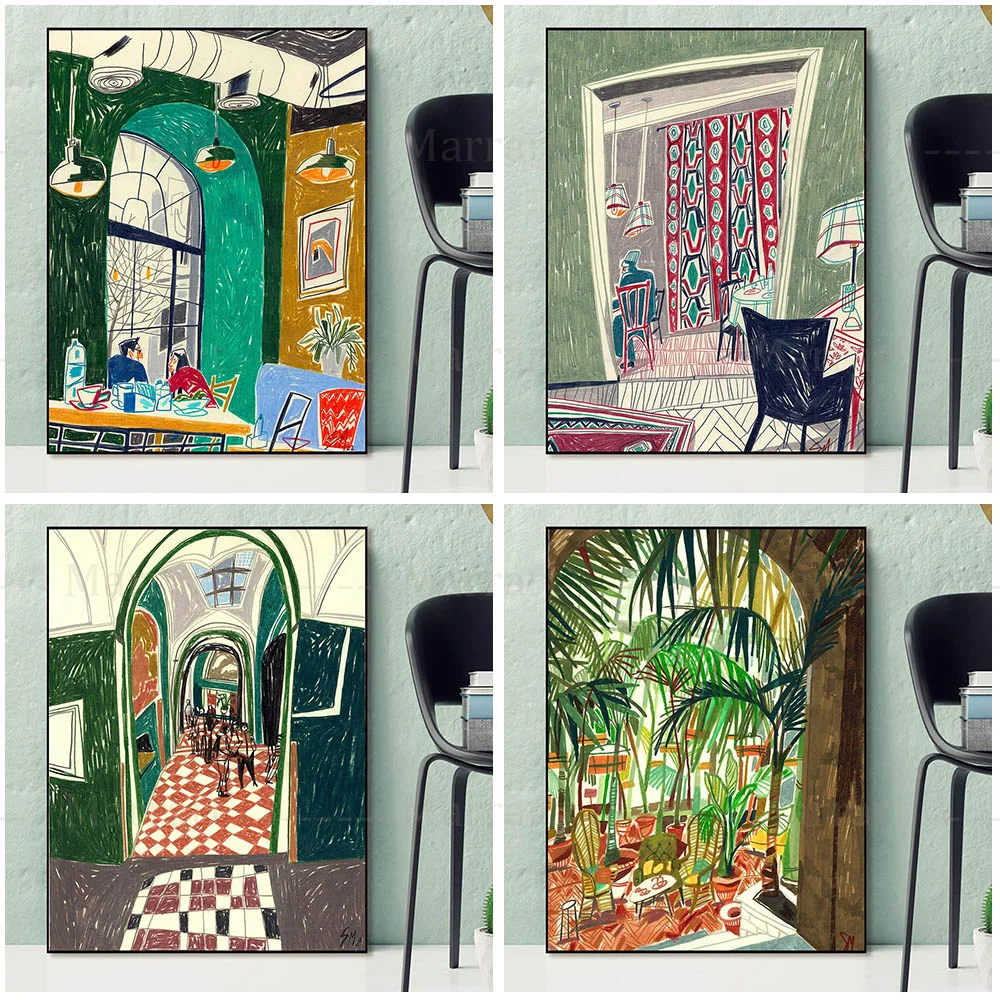 

Cartoon Colorful Travel Poster Print,Architectural illustration Modern Picture For Restaurant, living room Gift Home Decor