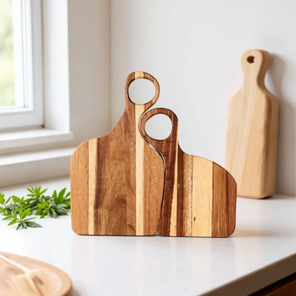 Solid Walnut Acacia Wood Serving Tray Kitchen Cutting Board For Steak Bread Cheese Natural Texture Elegant Kitchen Ware