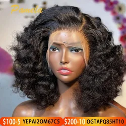 Peluca de cabello humano con encaje Frontal transparente, pelo muy doble sin pegamento, listo para usar, suelto, profundo 250%, alta densidad, Bob, 13x4, HD