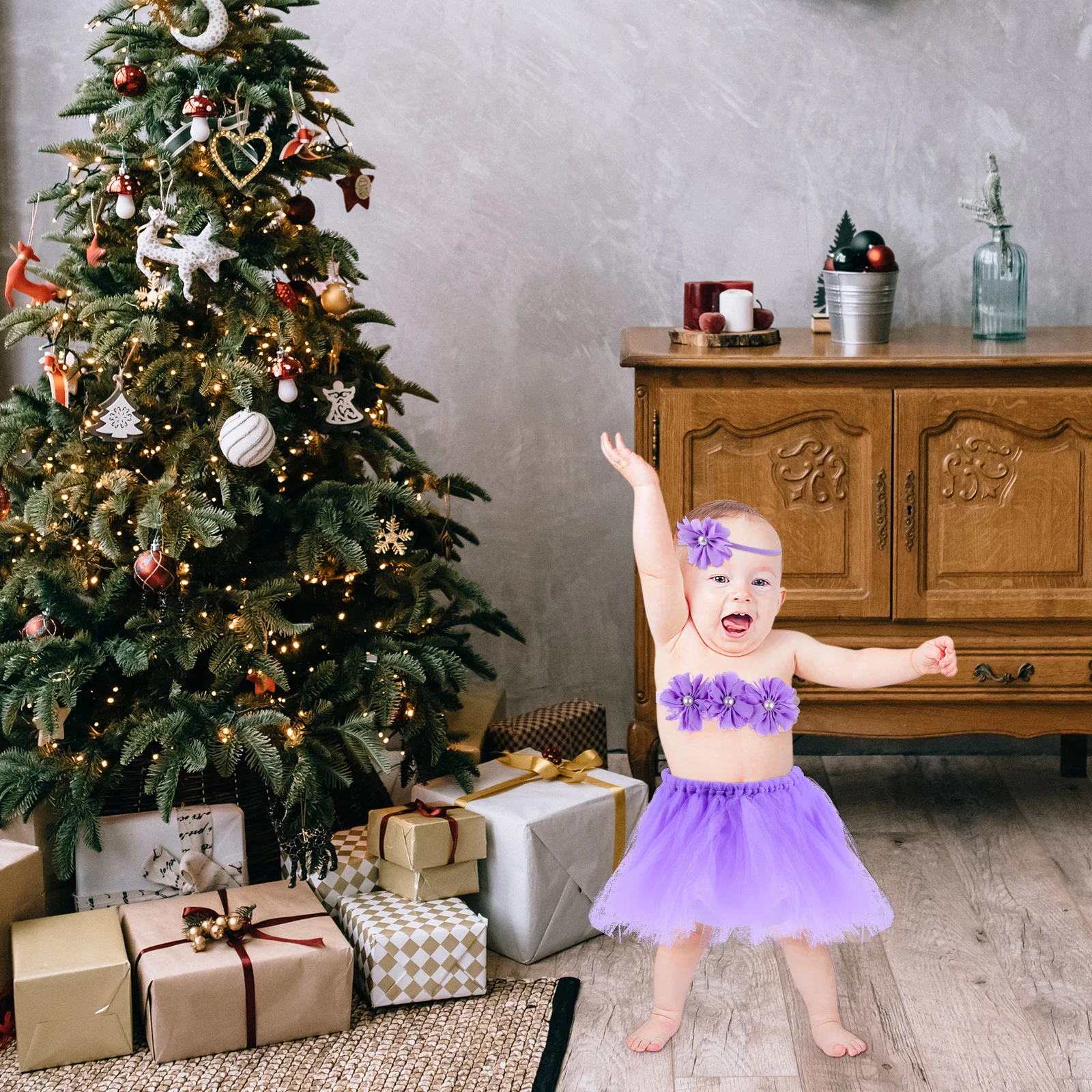 

1 Set Infant Tutu Skirt Three-Piece Outfit Baby Girl Flower Dress Costume Photography Prop Newborn Party Wear For 0-3 Months