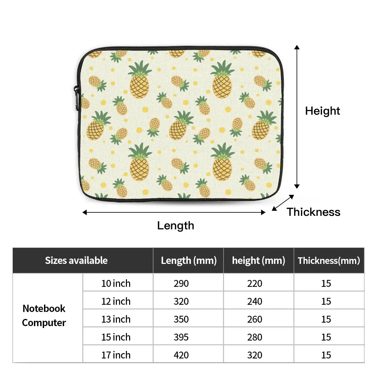 Pokrowiec na laptopa 12 "13" 15 "17" Pokrowiec na notebooka Torba Ananas Letnie owoce Odporny na wstrząsy futerał