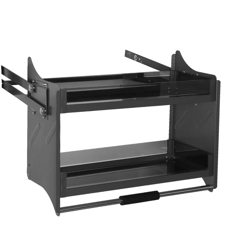 Hanging cabinet pull basket kitchen cabinet lift type top built-in glass up and down seasoning aluminum alloy storage rack
