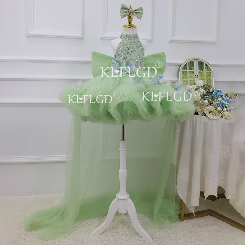 KLFLGD Artistic Photography Green Tulle Girls Party Tuxedo Pageant Dresses for Toddler Girls Kids Birthday Dresses