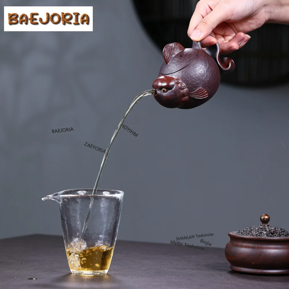 BAEJORIA 180ml Authentic Yixing Purple Clay Teapots Handmade  Pouting Fish Pot Raw Ore Mud Kettle Zisha Tea Set Cafes Collection