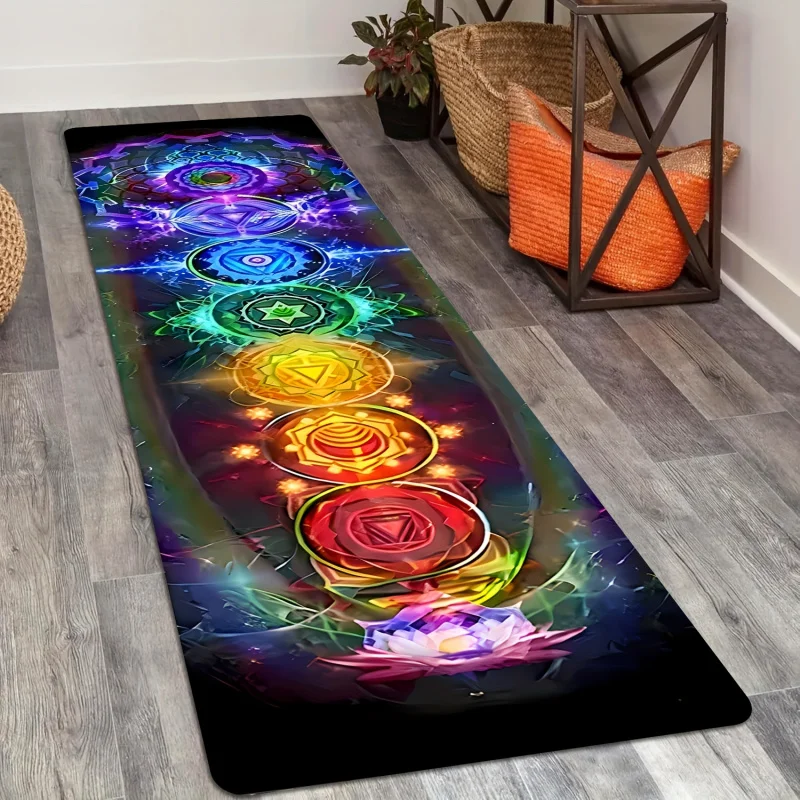 VIKAMA Tapete de Yoga con Energía de los Siete Chakras, Diseño de Loto de Chakra de Siete Colores, Antideslizante, Engrosado, para Sala de Estar y Espacio de Meditación