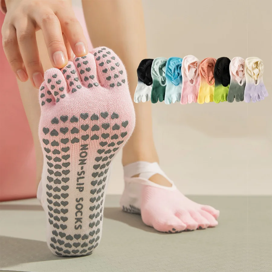 5 Pairs Summer yoga five finger socks gradient yoga socks Pilates socks anti slip professional women's sweat absorbing socks