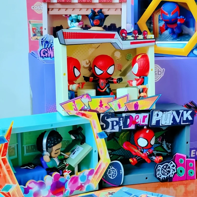 

Hot New Original Hottoys Spider Man Blind Box Across The Spider Verse Cosbi Scene Mystery Box Spider Punk Anime Figures Gift