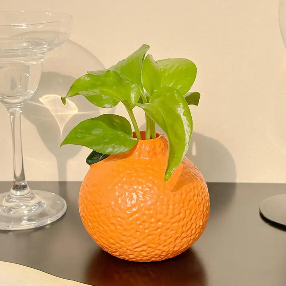 Tabletop Flower Vase Orange Shaped Vase Decorative Hydroponics Container Small Fruit Design Planter for Home Office Desktop