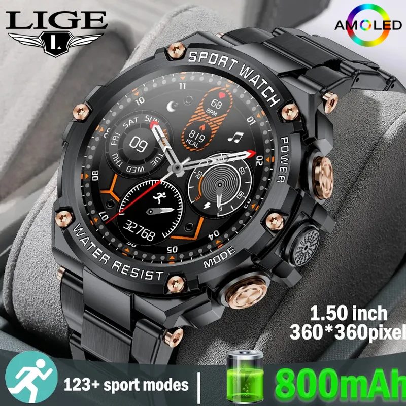 LIGE 800mA Large Battery Smart Watch Dual Bluetooth Call Waterproof Sports Men Smartwatch Heart Rate Monitor Bracelet For Xiaomi