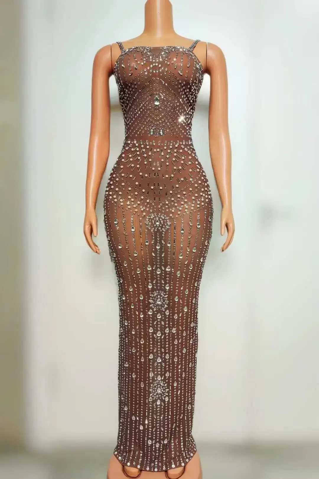 

Women Sparkly Hot Drilling Process Rhinestone Crystals Stretch Dress Celebrity Birthday Wear