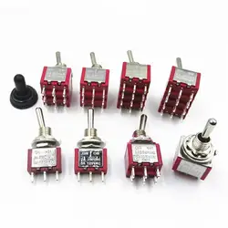 20pcs Red Mini Lever Toggle Switch 2/3 Position Self-resetting ON-OFF-ON /ON-ON 120VAC 6A 3pin 6pin 6mm Mounting MTS-102 103 202