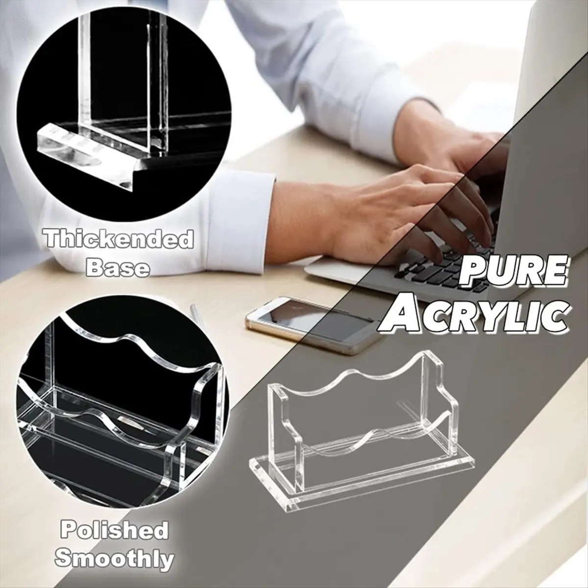 ABJS Clear Horizontal Business Card Holder Stand for Desk, Acrylic Desktop Display Name Cards Holders Organizer Storage Rack