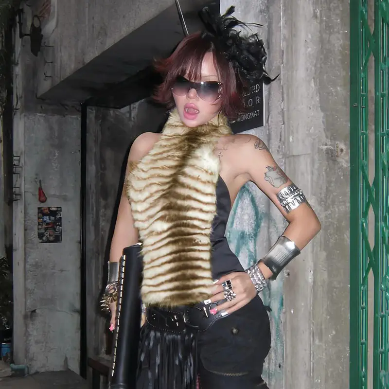 

Женские майки Y2K Wils из искусственного меха с животными, майки, жилет, укороченные топы, женские милые топы для ночного клуба, вечеринки, фестиваля, уличной одежды, камзол