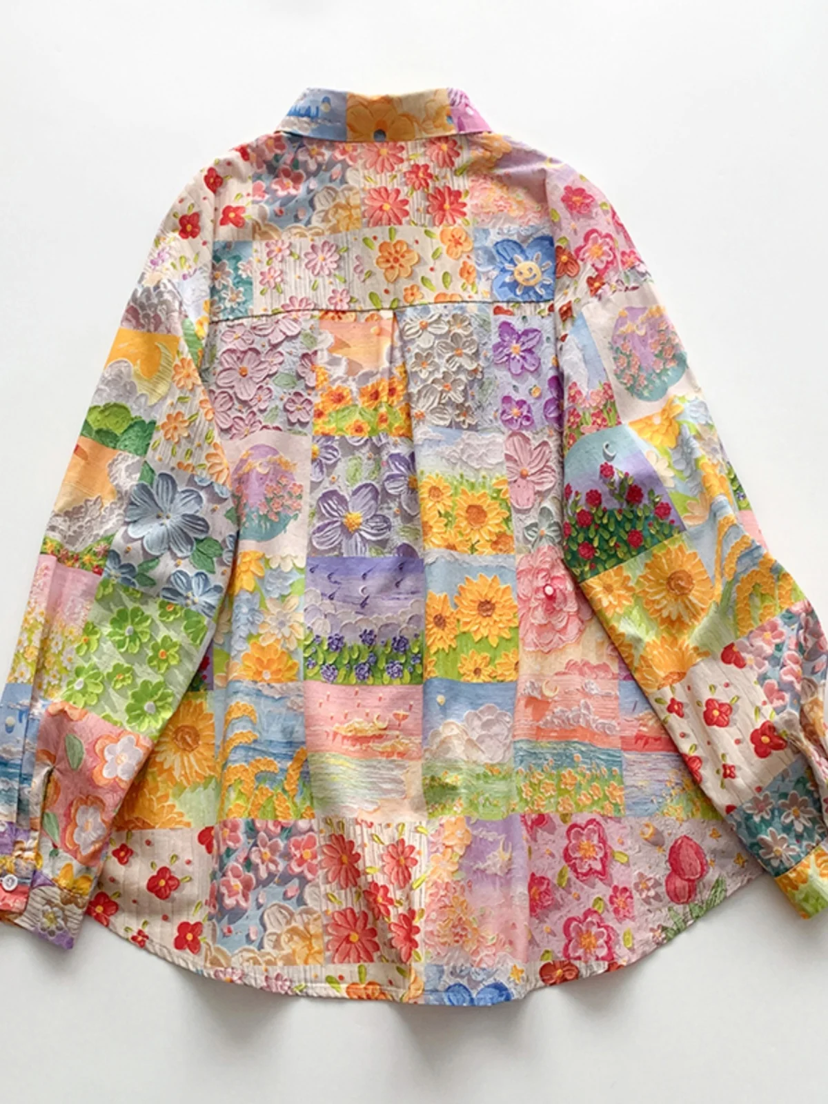 Retro pintura al óleo estampado Collar irt mujer primavera otoño Faion talla grande grasa MM Sli capa Base irt