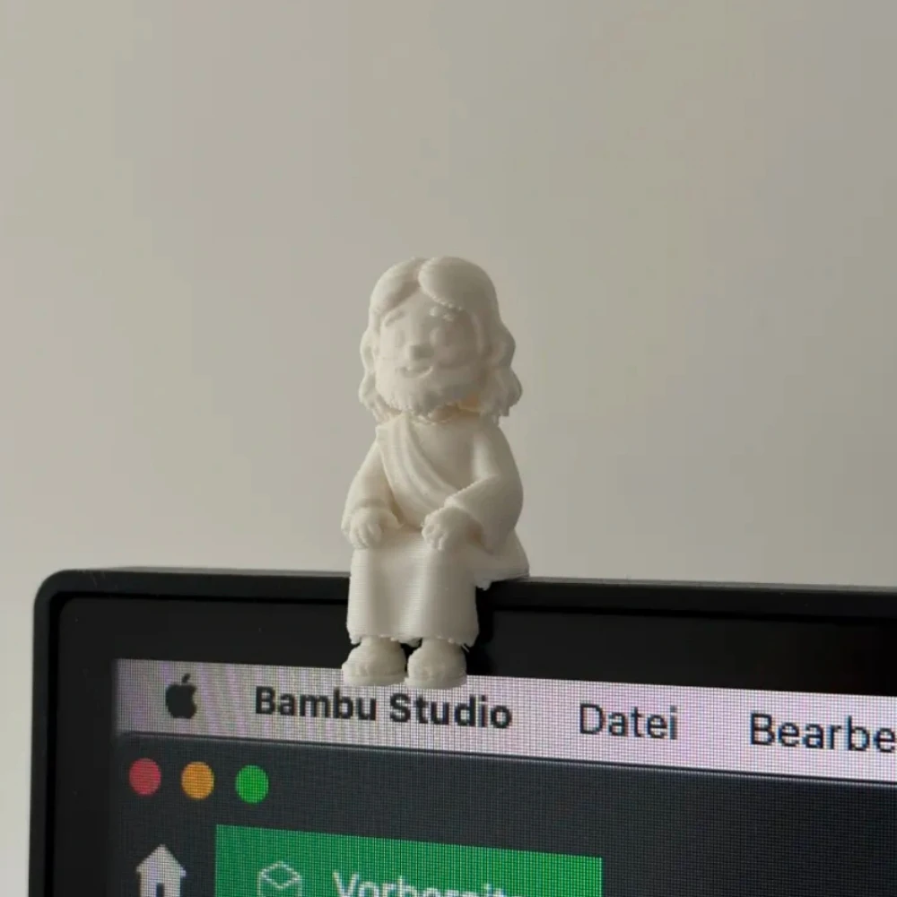 Miniature Screen Sitter Jesus 3D Print Figurines Mini Sitting Character Statue Computer Monitor Tabletop Decor Collectible Gifts