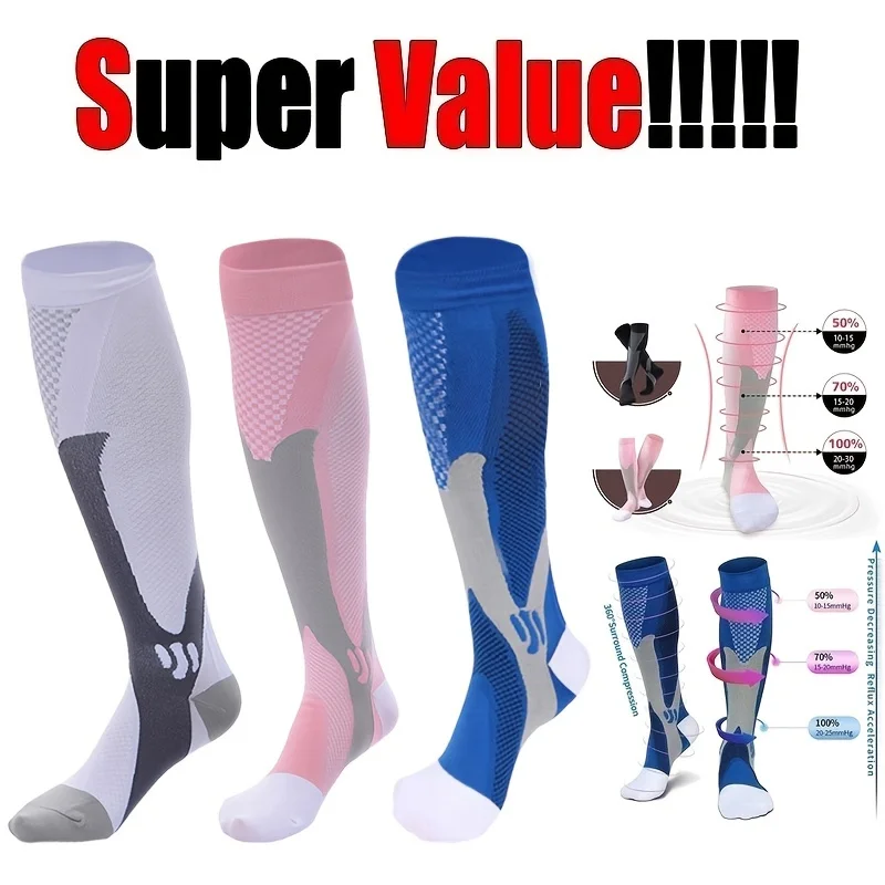 Breathable and Sweat Absorbing Thigh Socks, 20-30mm Black MEN\'S Tight Socks Sports Football Socks Compression Stockings Unisex